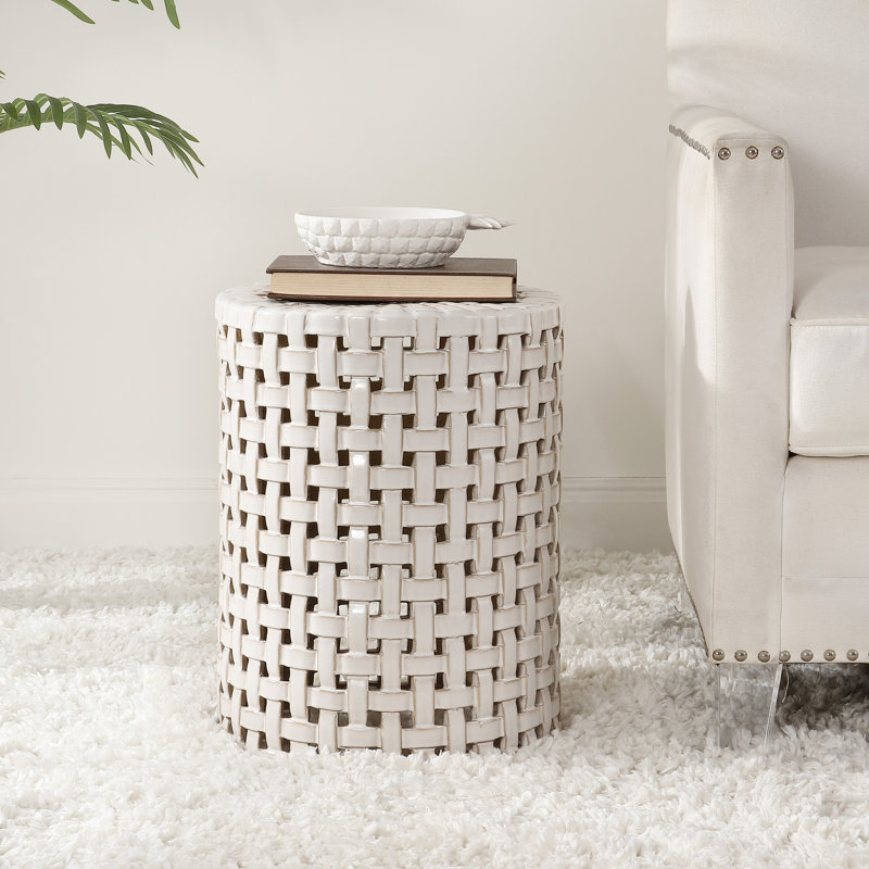 Gonde Ceramic Accent Stool, Cream