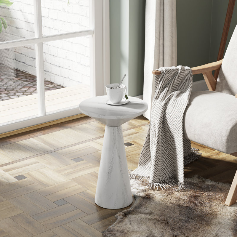 Table d'appoint piédestal Newton en bois massif, H 19,5 po x l 13,5 po x P 13,5 po, Marbre blanc