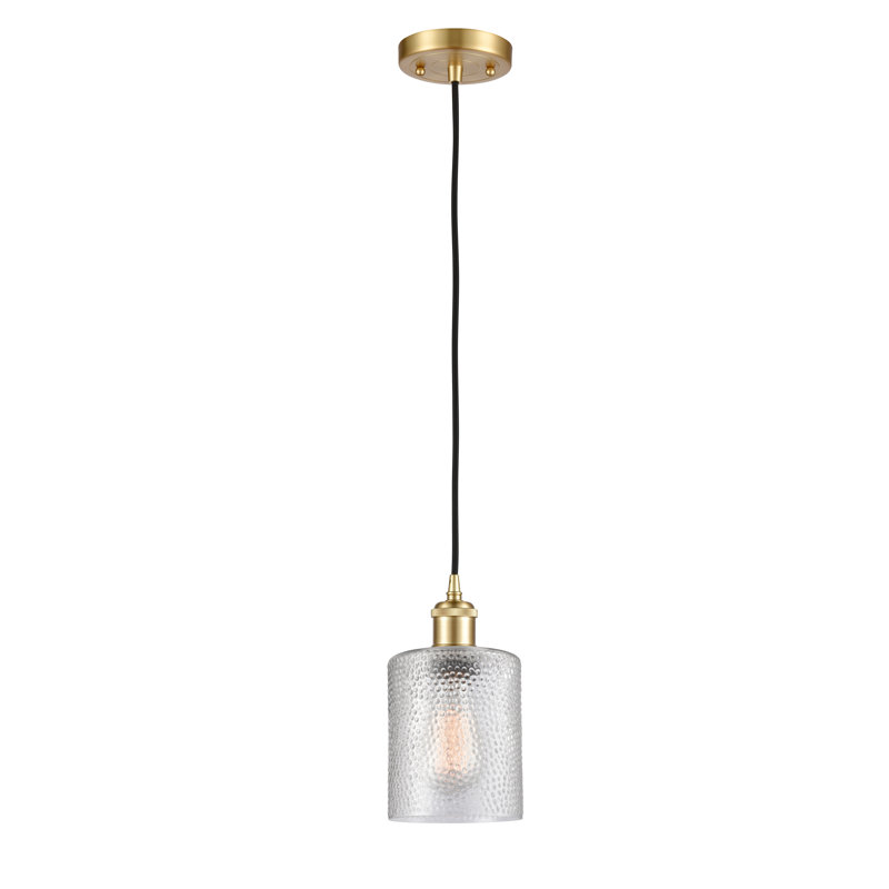 Luminaire suspendu cylindrique 1 lumière Leilani, Ampoule DEL rétro de 3,5 watts, H 3,75 po x l 5 po x P 5 po, Or satiné