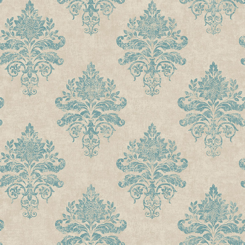 Rouleau de papier peint damassé Nordic Elements L 32,81 pi x l 20,87 po, Bleu / Beige