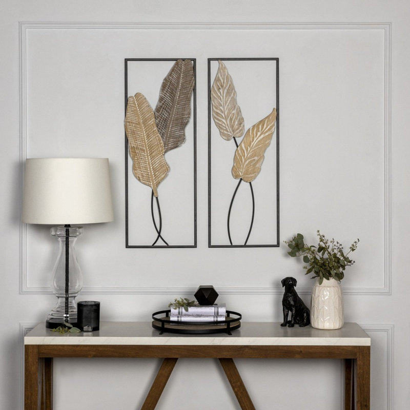 Décoration murale moderne multicolore branches et feuilles, ensemble de 2
