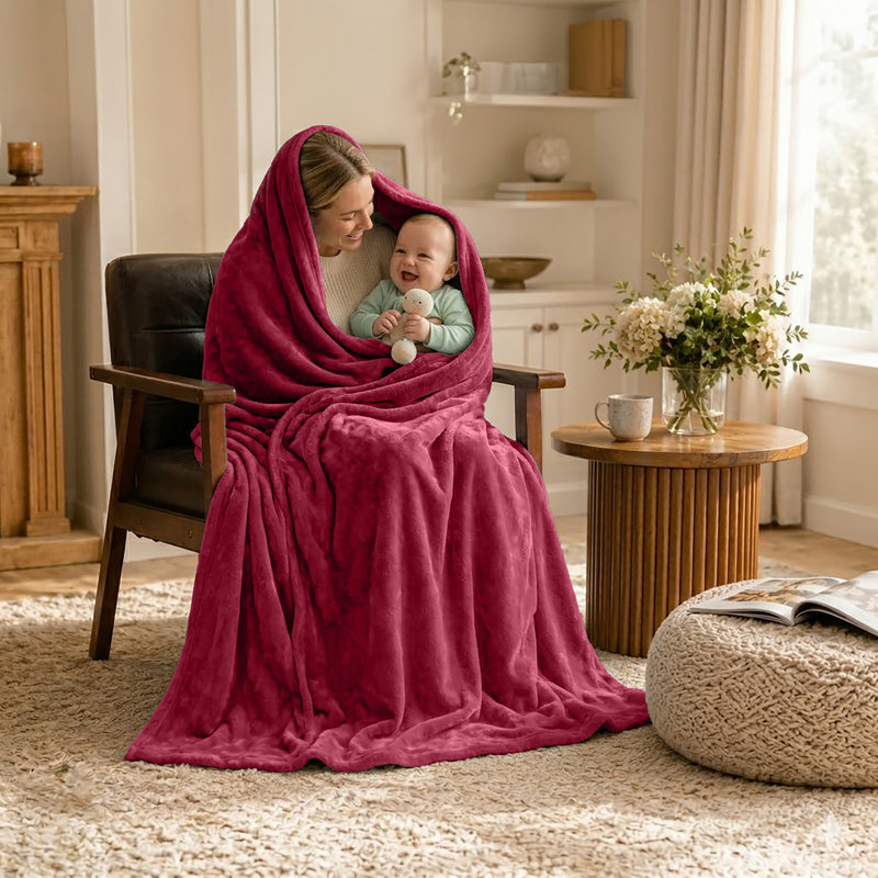 Ultra-Soft Fleece Blanket - Plush Warm Bed & Sofa Throw for All-Season Comfort, Burgundy, Single (130cm x 150cm)