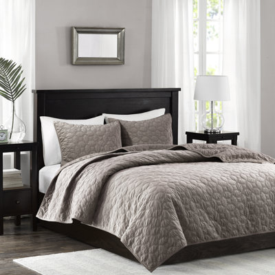 3 pièces de courtepointe en velours taupe double / grand - courtepointe géométrique pour des nuits chaudes et attrayantes, 1 et 2 taies décoratives, rembourrage en coton chic