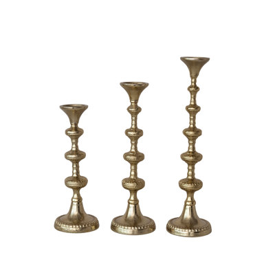 Gold Cast Aluminum Taper Holder Trio