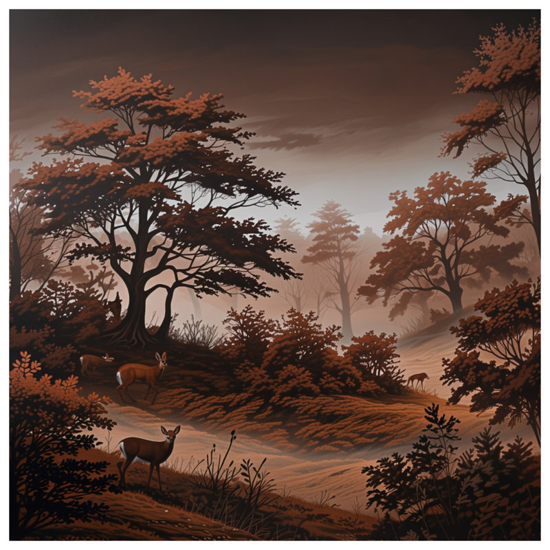 Misty Forest Deer Scene Bedding, Double