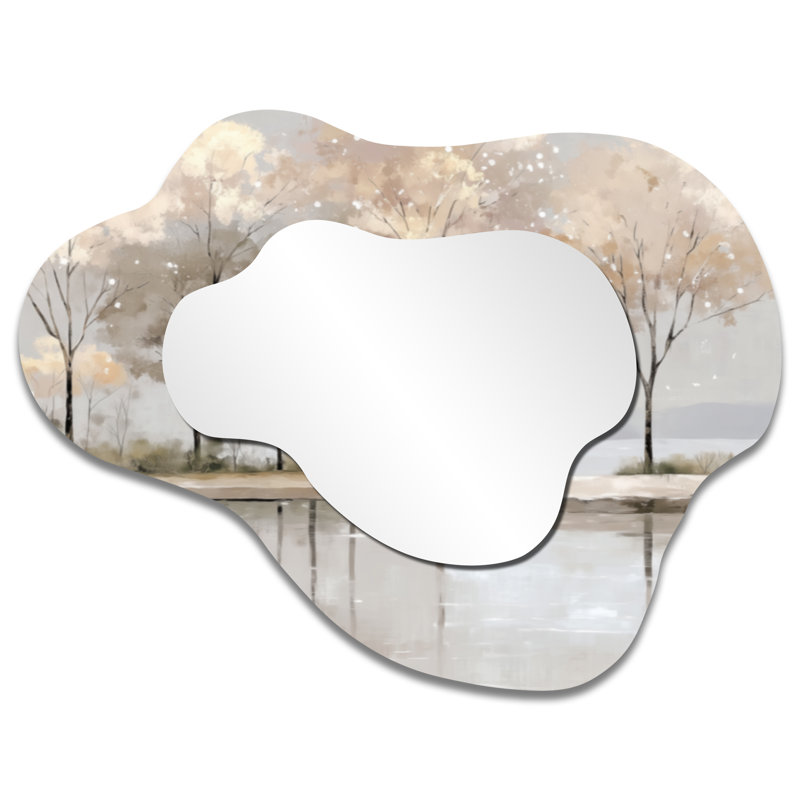 Miroir mural rustique décoratif - Golden Sunset Trees in Winter, impression métallique, 27 po x 35 po