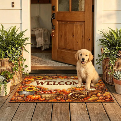Non-Slip Indoor Outdoor Door Mat, 24"x36",Harvest Wheelbarrow