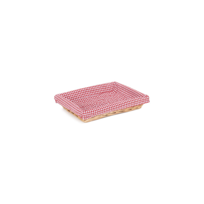 Wicker Display Tray Basket with Checked Lining, Red