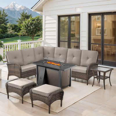 Serita 5 - Person Outdoor Seating Group With Cushions And Fireplace Table