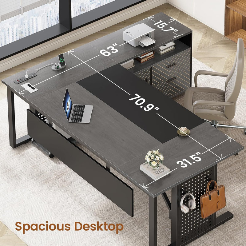 Bureau de direction 71 "avec classeur à roulettes, Gris / Noir
