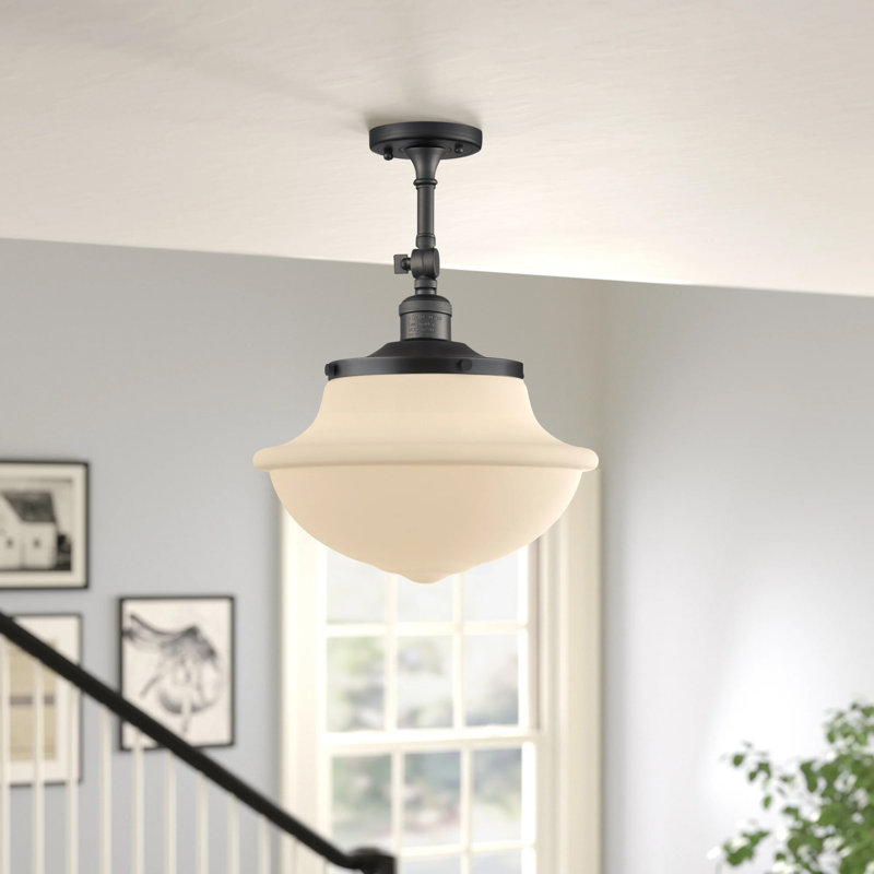 Baptiste Glass Semi Flush Mount, Matte White, 6 Watt Vinage LED Bulb, Oil Rubbed Bronze