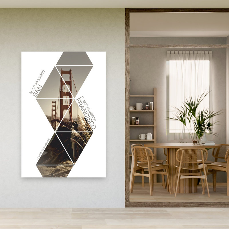Golden Gate San Francisco, impression géométrique abstraite de paysage urbain moderne, H 60 po x l 40 po