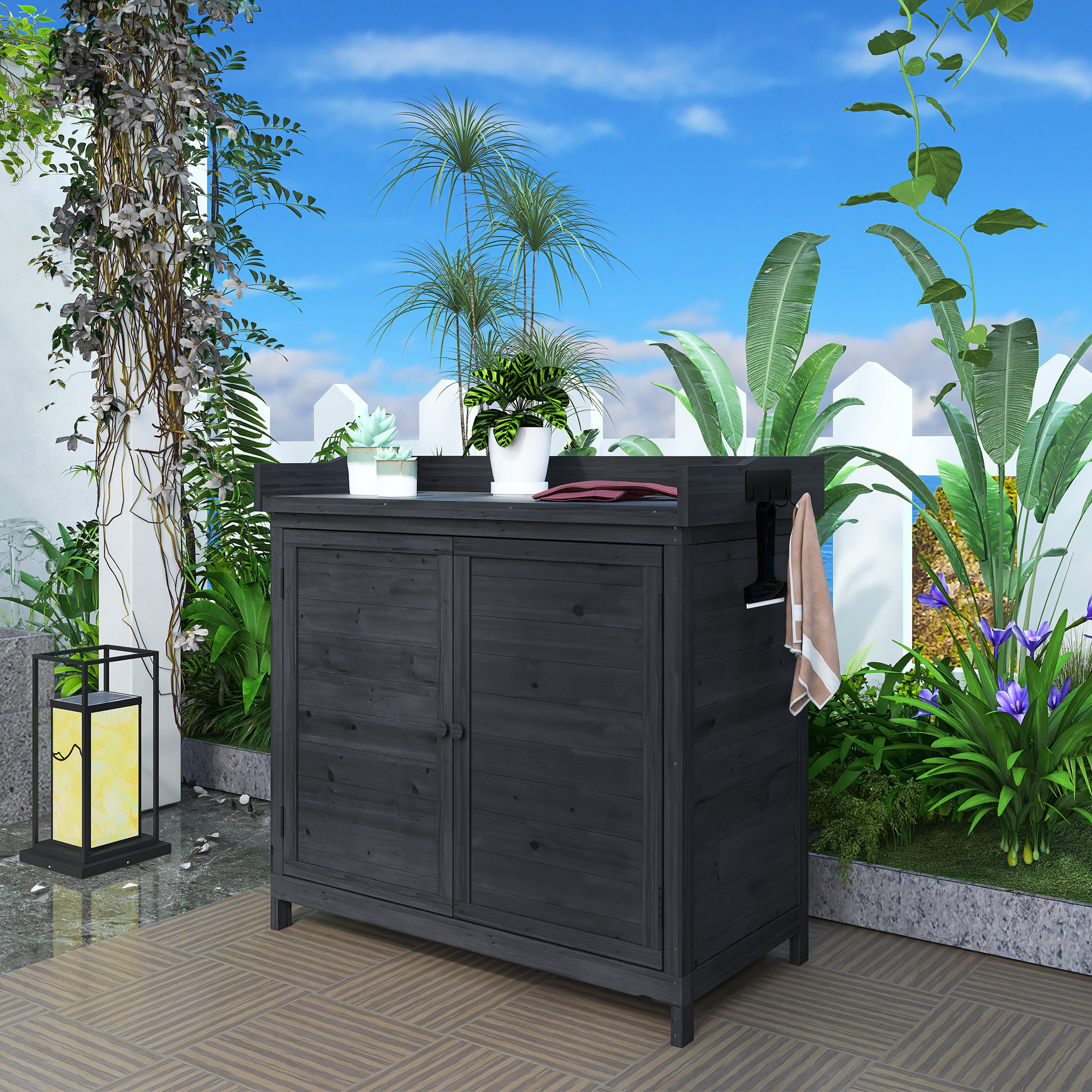 Red Barrel Studio Banc de rempotage extérieur, armoire de rangement en ...