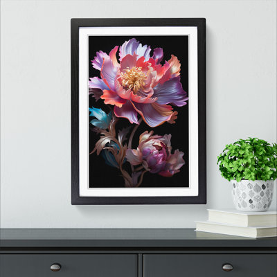 Peony Flower Neo-Plasticism No.3 - Single Picture Frame Print on Wood