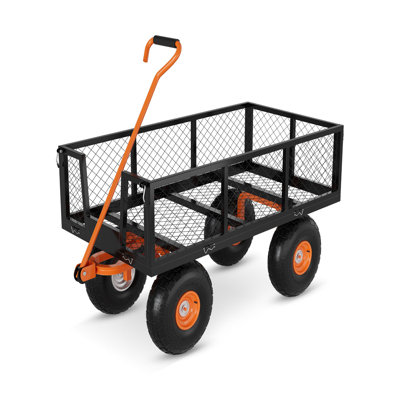  Garden Cart, 500 lb Capacity, Mesh Utility Garden Wagon w/ Removable Sides, Flexible Handle & 10" Tires, Green+Orange