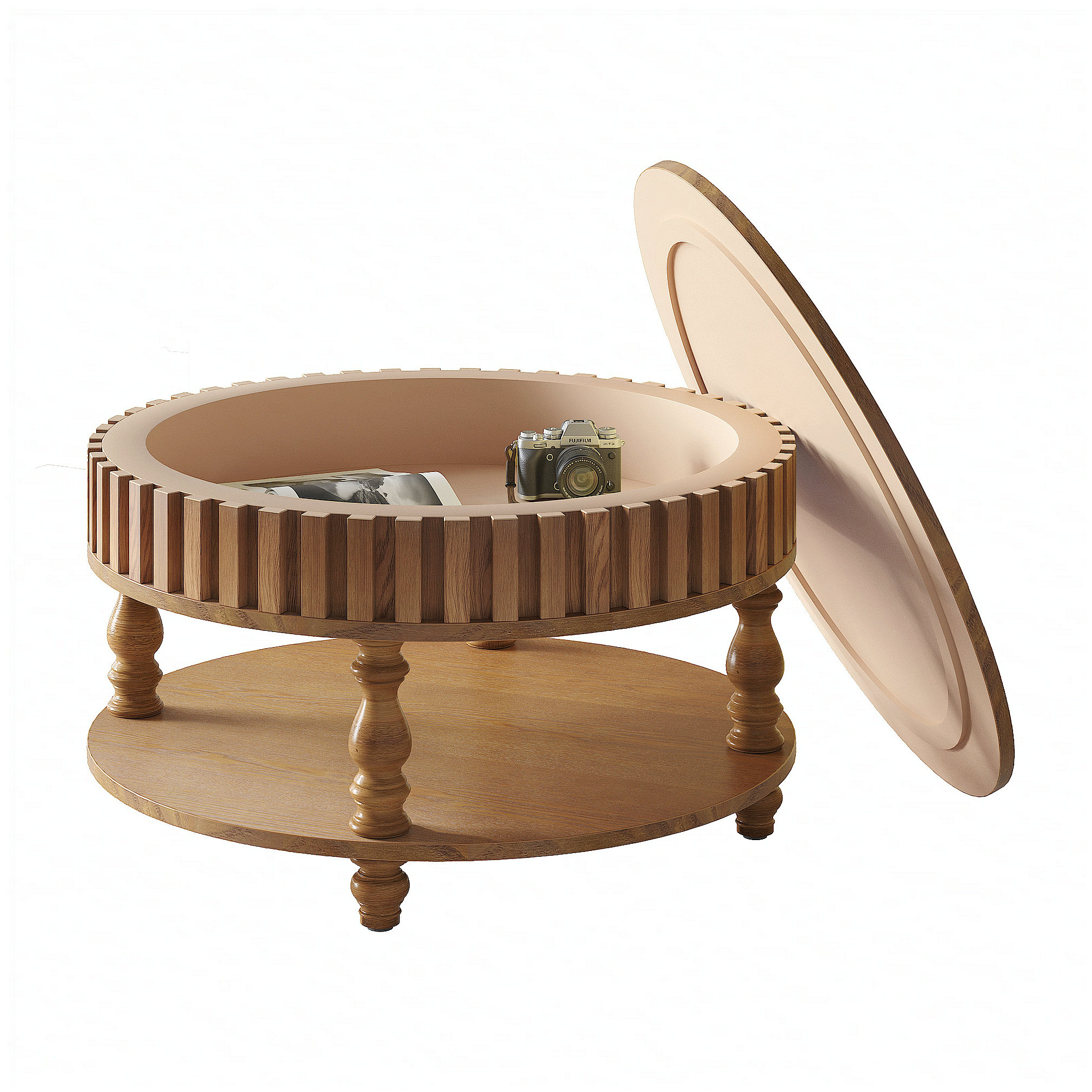 Latitude Run® Mid Century Modern Fluted Coffee Table with Storage ...