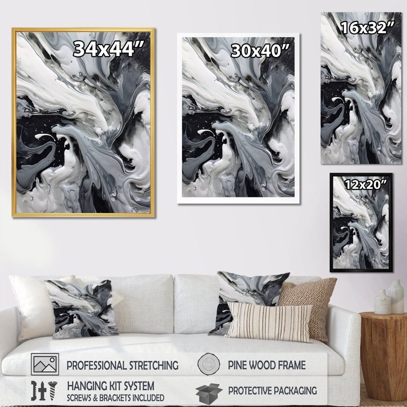 Black And Grey Harmony In Chaos, 40" H x 30" W, Black, Single Picture Framed