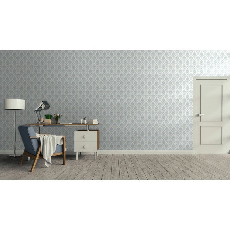 Italian Classics 4 Damask 3D Embossed Wallpaper Roll, Blue