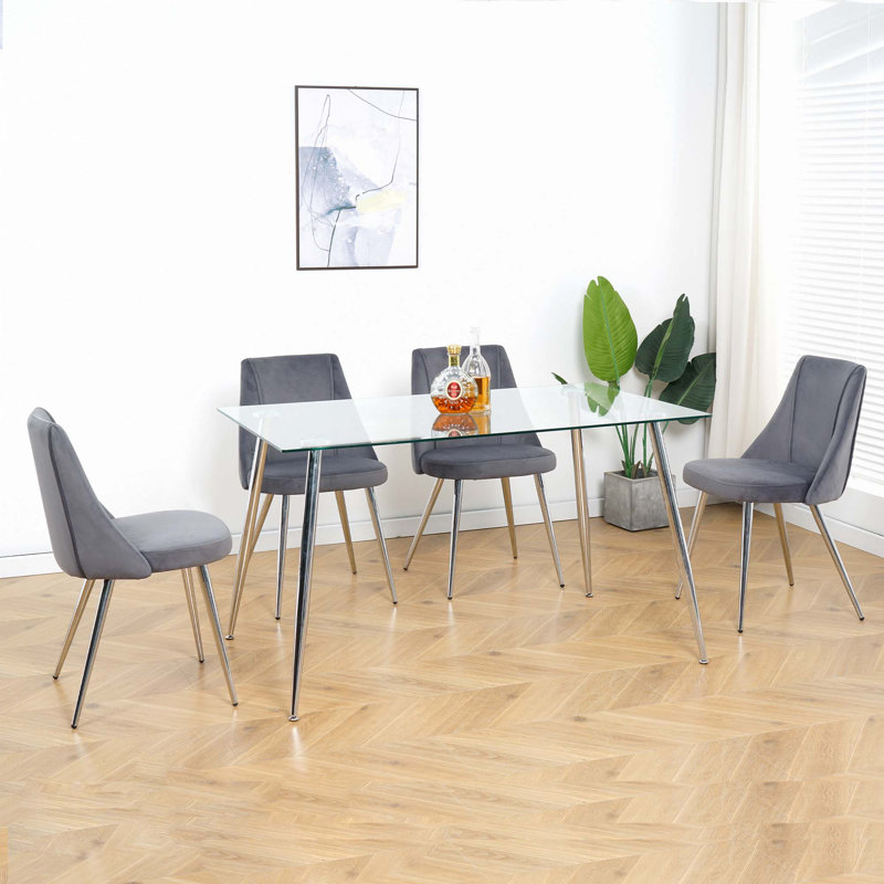 Ensemble de 4 chaises de salle à manger en velours, Noir, Argent argent