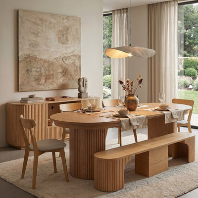 Bachman 7-pieces Extenable Dining Table Set with Bench, Chair and Sideboard