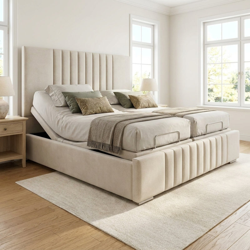 Upholstered Bed, Super King (6ft): 180 cm x 209 cm, Plush Cream