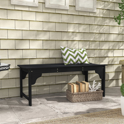 Wooden Garden Bench, Outdoor Park Bench with Slatted Seat, Backless Front Porch Bench with Curved Seat for Conservatory, Garden, Poolside, Deck, Black