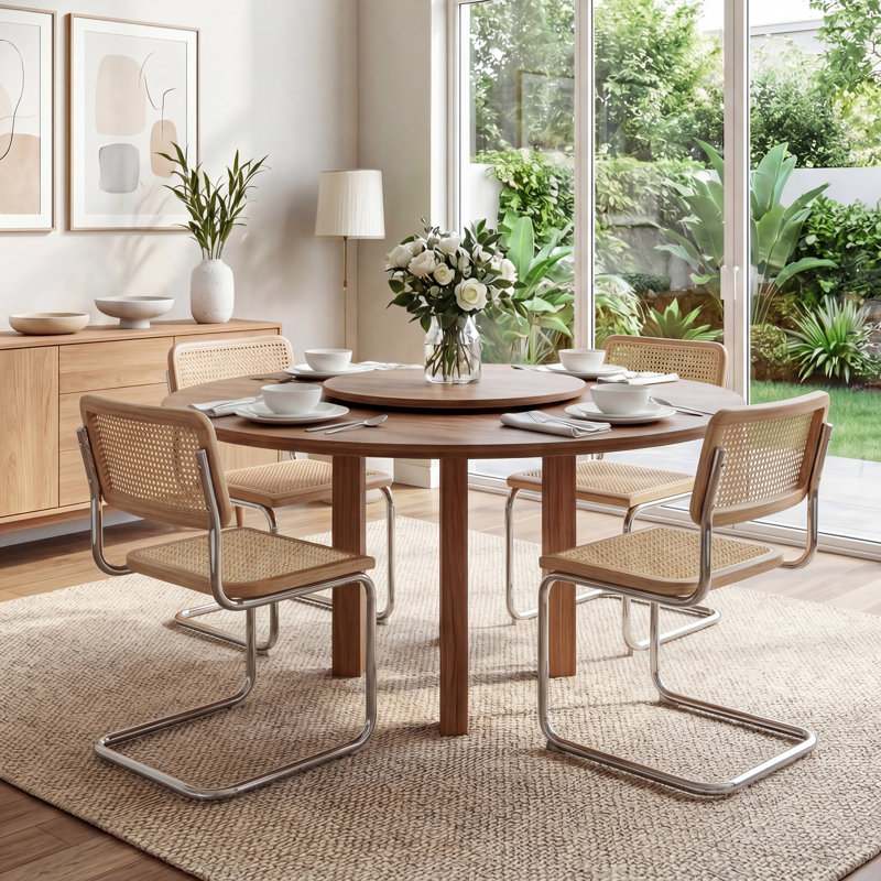 Marlow 18.1" H Mid-Century Modern Cantilever Dining Chair with Cane Back and Seat, Metal Frame, Natural/Chrome
