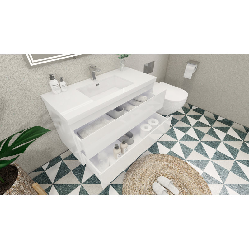 Mableton Single Bathroom Vanity with Wood, Acrylic Top, Hight Gloss White