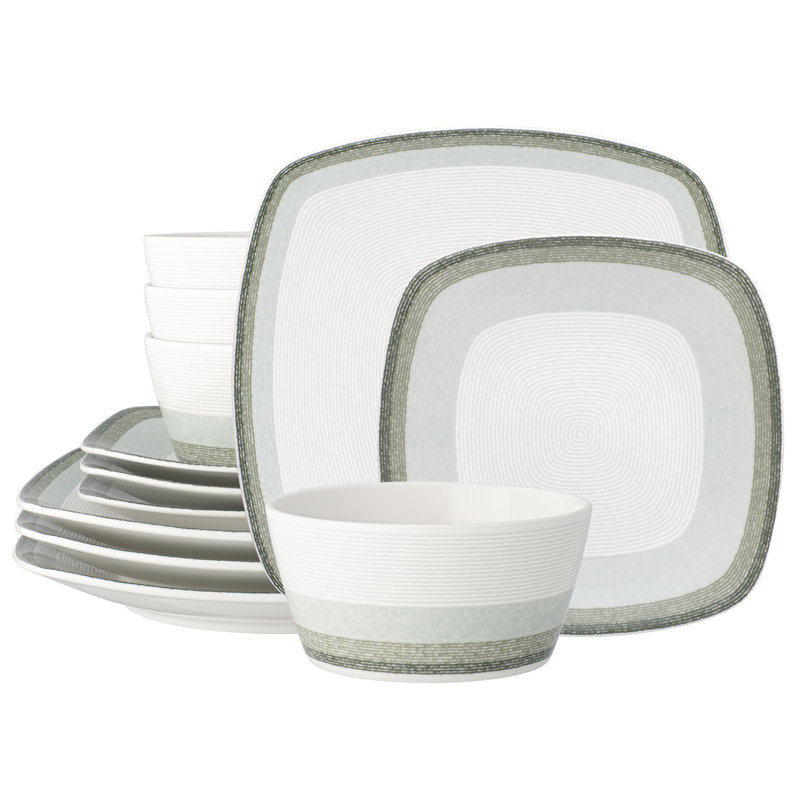 Service de table carré 12 pièces Noritake Colorscapes Layers, service pour 4, Sauge