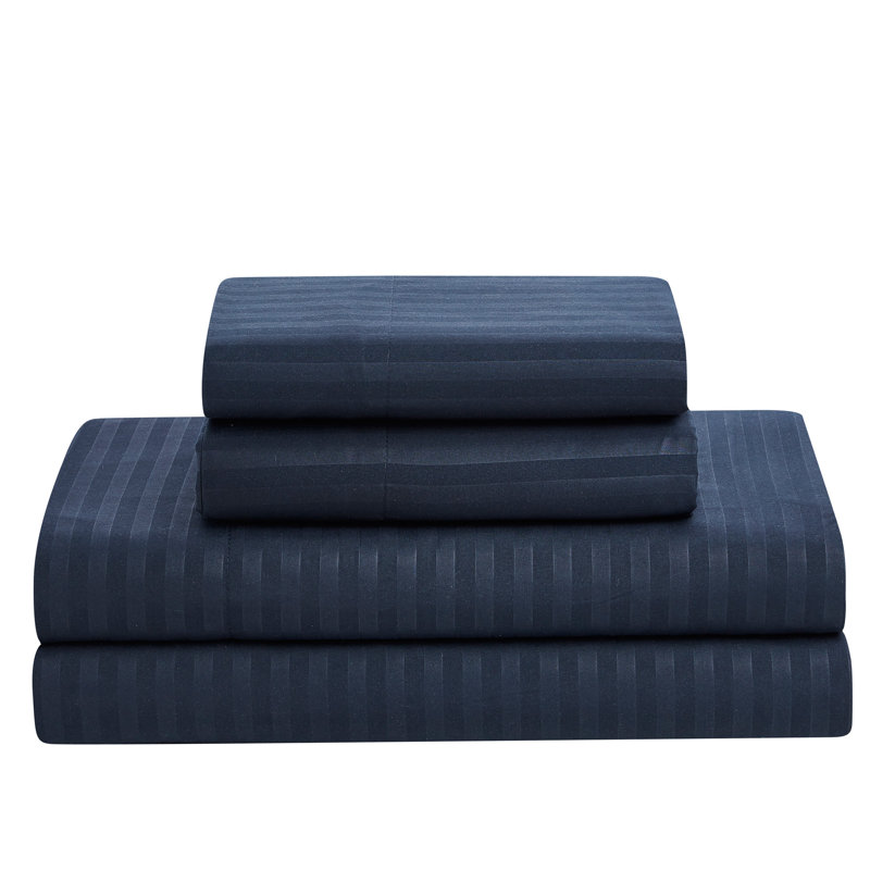Dobby Stripe Embossed Bed In a Bag Comforter Set, Queen Comforter + 7 Additional Pieces, Navy