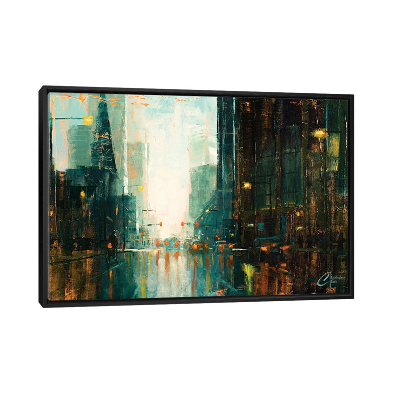 Denver - Broadway In The Rain I by Christopher Clark - Painting on Canvas, 66.04 cm H x 45.72 cm W, Black Framed