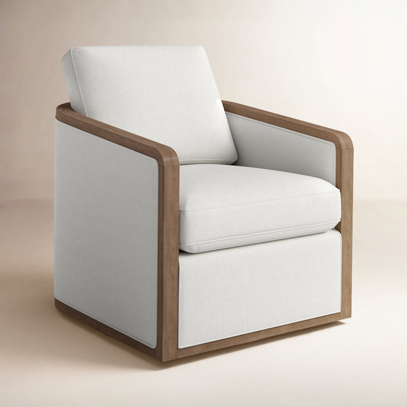 Clarisse Solid Wood Upholstered Swivel Armchair, White