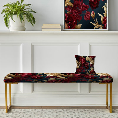 Banc floral rembourré or