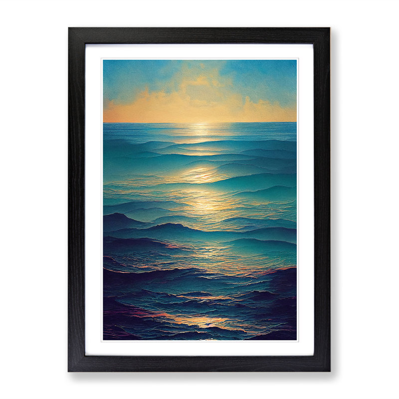 Watercolour Seascape Vol.5 - Single Picture Frame Print, 64cm H x 46cm W x 2cm D, Black