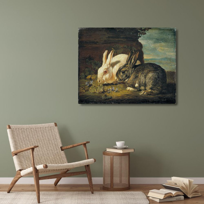 «Two Rabbits» par David De Coninck - Art mural sur toile tendue avec châssis, H 28 po x l 40 po