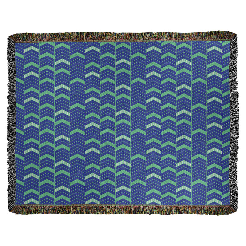 Couverture en coton tissé Rhonda, l 37 po x L 52 po, Bleu / olive