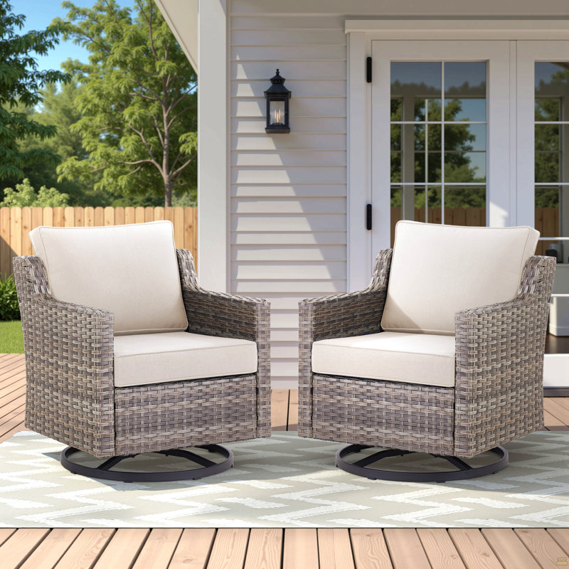 Ensemble de 2 chaises de patio pivotantes d'extérieur, chaises en osier pivotantes, Beige