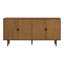 Buffet en bois massif NTC Bloom, armoire à 4 portes avec motif sculptural sculpté à la main, buffet artistique pour le salon ou la salle à manger, assemblage sans effort, aspect teck-564788352