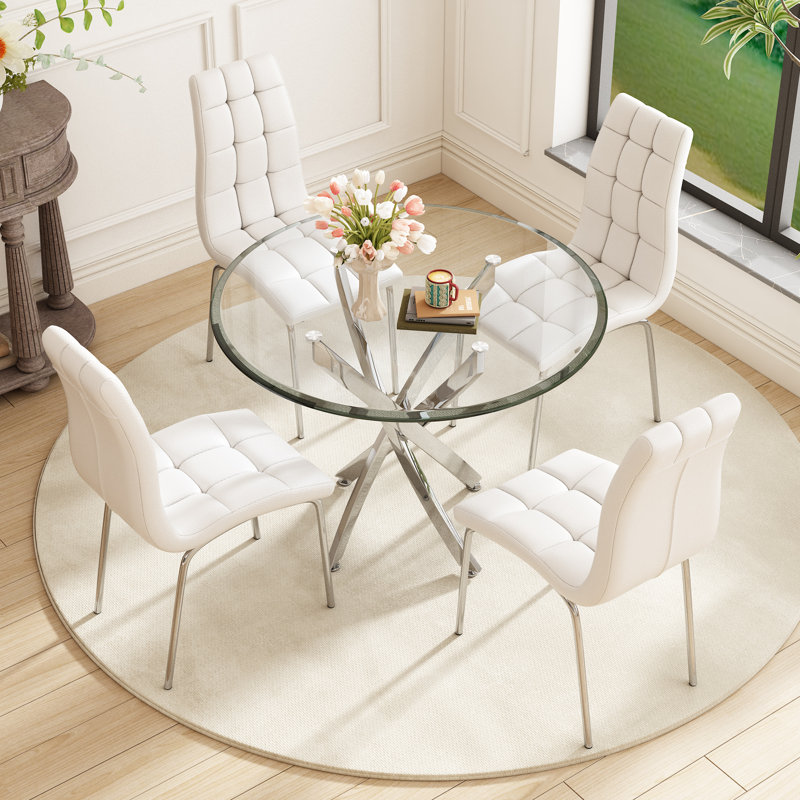 5 - Piece Pedestal Dining Set, White/Silver, Silver