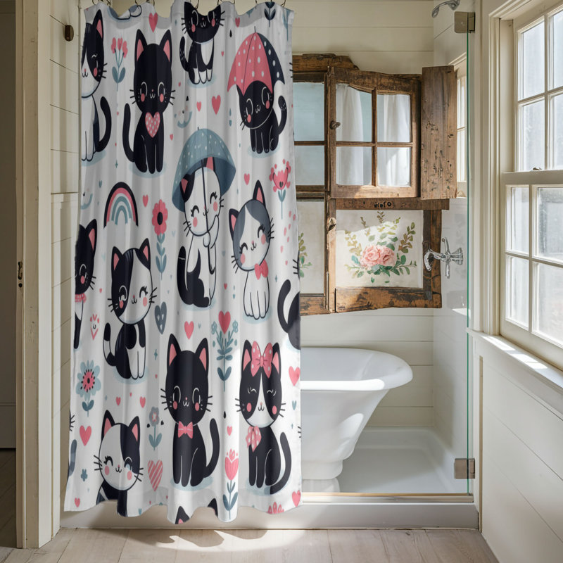 Rideau de douche standard 1 pièce Fevzi Cat Silhouettes, H 74 po x l 40 po