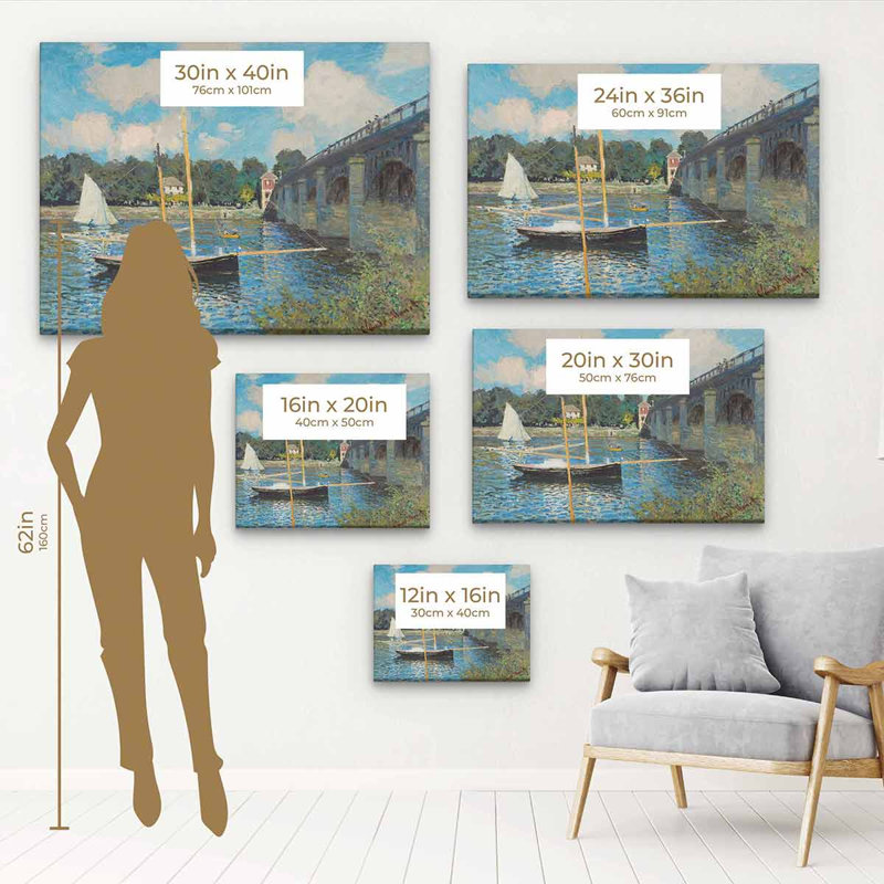Blue Bridge Wall Art Canvas 7285, H 12 po x l 16 po, Cadre flottant noir