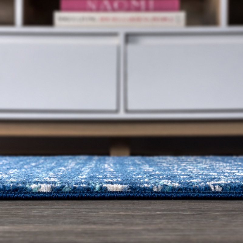 Tapis bleu / blanc Kateshia, Rectangle de 3 pi x 5 pi