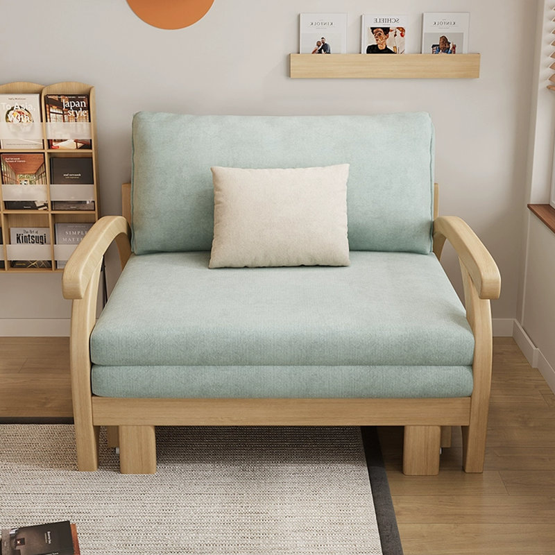 Canapé-lit simple en bois de frêne avec accoudoirs incurvés, H 31,1 po x l 42,52 po x P 33,07 po