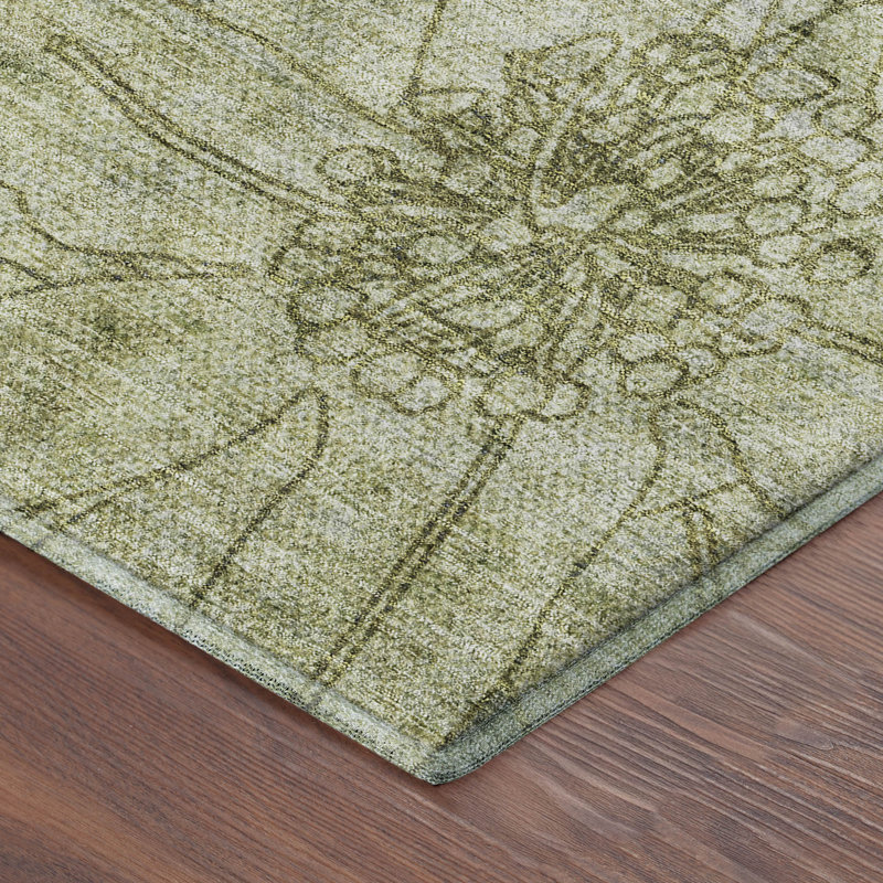 Premium Machine Washable Mayfield AMF2235 Floral Rug, Aloe, 8' Round