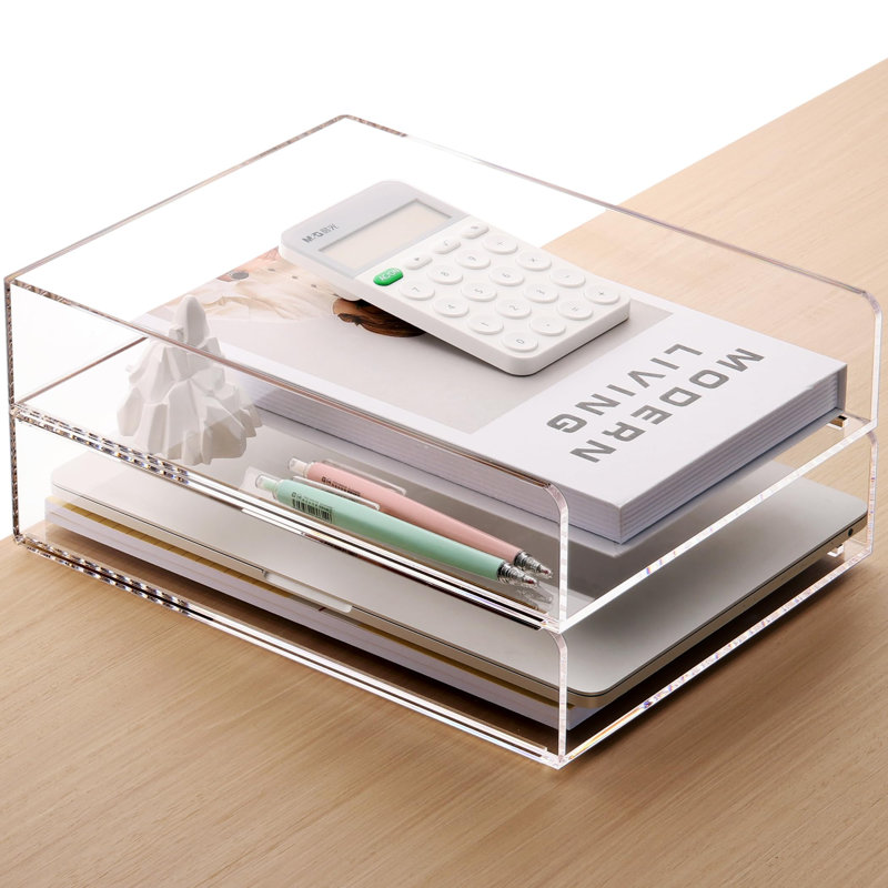 2-Pack Paper Organizer For Desk, Acrylic Stackable Letter Tray, Transparent Paper Tray