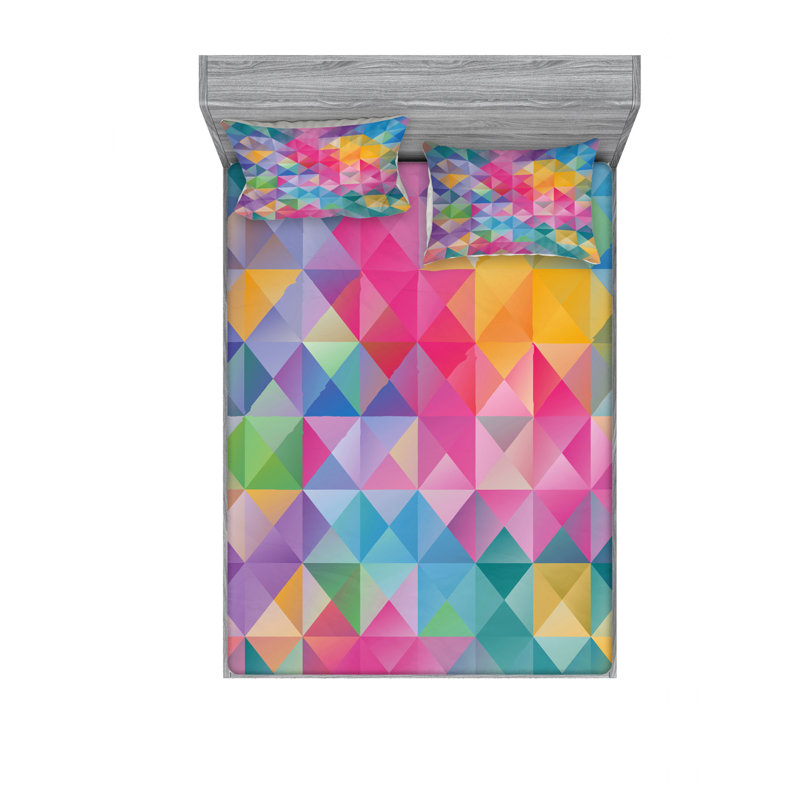 Microfiber Geometric Sheet Set, Queen Sheet Set with Fitted Sheet