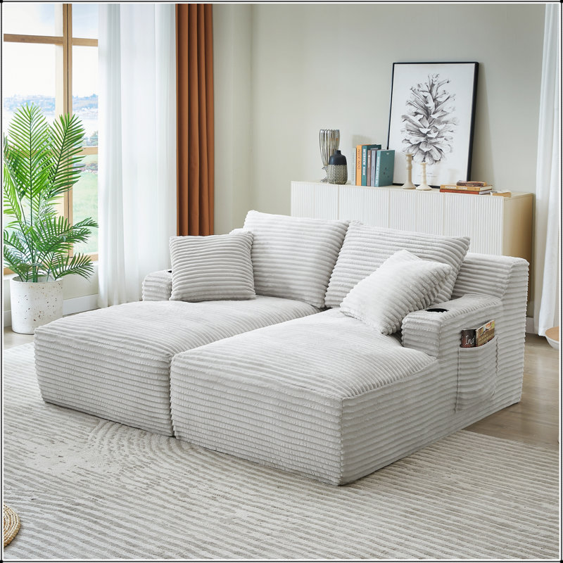 Méridienne double compressible avec porte-gobelets - aucun assemblage requis, causeuse moelleuse moderne pour le salon et la chambre à coucher