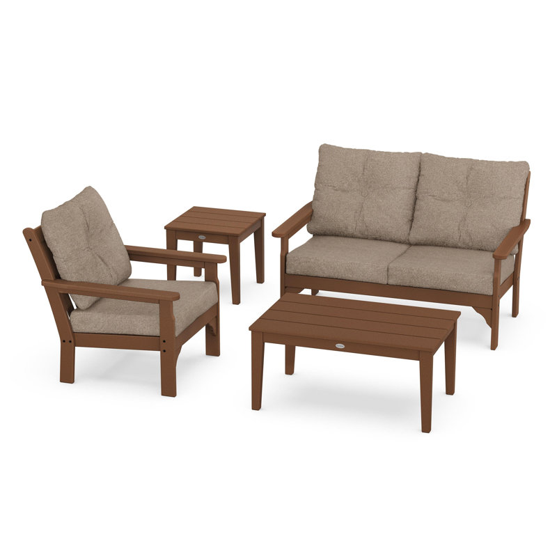 Vineyard 4-Piece Deep Seating Set, Spiced Burlap, Teak