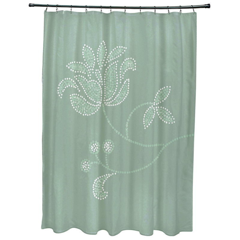 Rideau de douche simple à imprimé floral Aouab, Vert