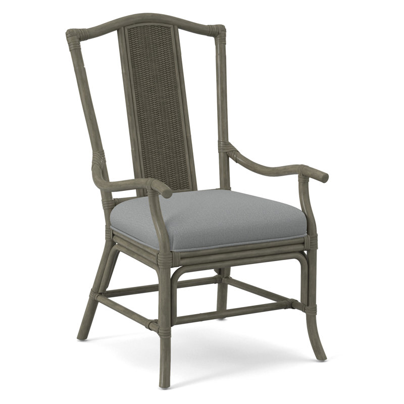 Drury Lane Slat Back Dining Arm Chair, Greystone, Light Blue Performance Fabric; 0851-55